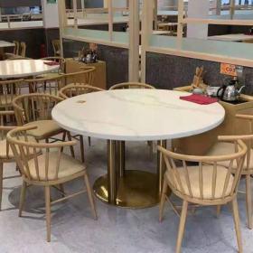 西安未央?yún)^(qū)某綜合體美食城大理石餐桌實(shí)木餐椅交貨完工